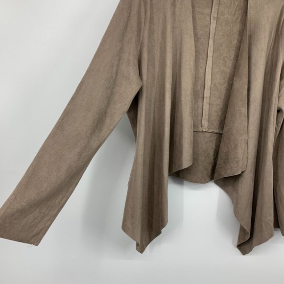 Mod Ref Jacket Brown Faux Suede Open Front Waterfall Long Sleeve - Picture 4 of 9